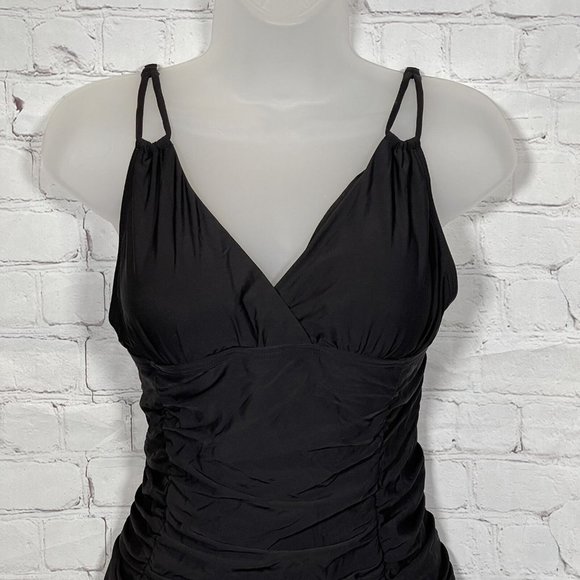 ☀️Tommy Hilfiger Black Size 14 Shirred Tummy Control Halter One-Piece NWT $108 - Picture 3 of 9